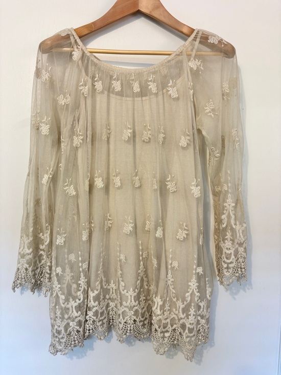 Unbranded Tops - Italian Floral Lace Mini Dress Fits like Small Fairy Cottagecore Festival Silk